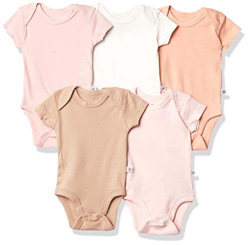 HonestBaby 5-Pack Organic Cotton Short Sleeve Bodysuits, Pink Sands, 24 Months
