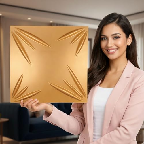 Image of Kayra Decor 3D Wall Panels Designer - Yellow Color | 19.7 inch x 19.7 inch (Pack of 18) - Covers 48.42 Sq. Ft | Premium Home & Office Wall Decoration