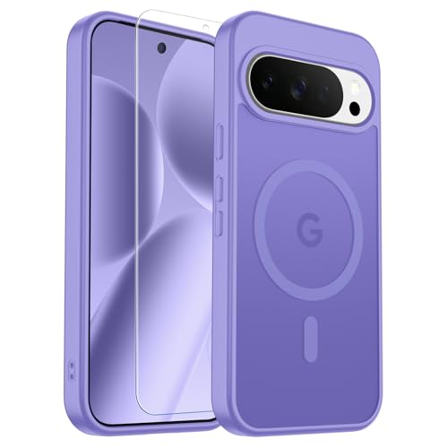 Image of SUPFINE Magnetic for Google Pixel 10 Pro XL Case with Screen Protector, (Built-in Magnets) ((Military Grade Drop Protection) Slim Translucent Shockproof Phone Case,Purple