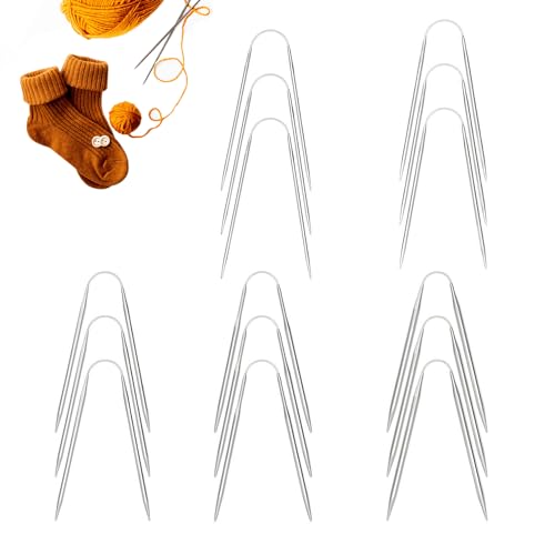 15 Pieces Circular Knitting Needles Set,Stainless Steel Knitting Needles Beginners,2 mm/2.5 mm/3 mm/3.5 mm/4 mm Diameter Double Pointed Knitting Needles for Making Scarf Shawl Socks