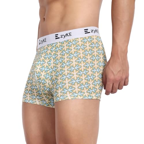 Image of Zyke Men's Printed Cotton Trunk Innerwear | 95% Cotton 5% Elastane Stretch Underwear | Ultra Soft Waistband Anti-Bacterial Moisture Wicking Trunks for Men Pack of 1