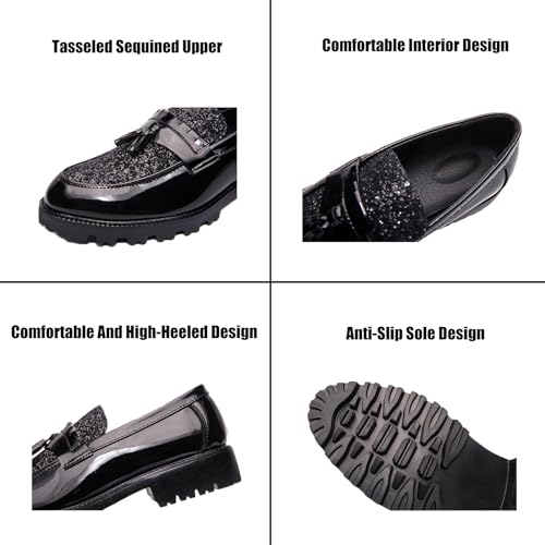 Men's Glitter Tassel Slip On Patent Loafer Fashion Round Moc Toe Patent Synthetic Leather Business Dress Shoes Causal Party Wedding Prom Shoes2