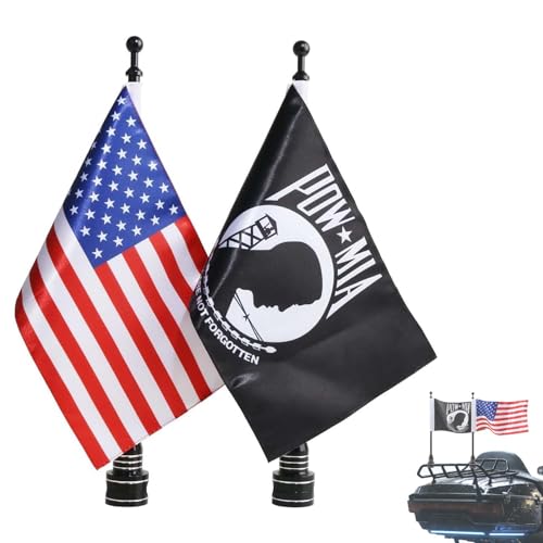Motorcycle Flags Mount Kit Adjustable with 16 Pole Mount & 6 x 9 American Flag & 6 x 9 POW MIA You Are Not Forgotten Flag Quick Release Fits for Harley Honda Goldwing CB VTX CBR for Yamaha