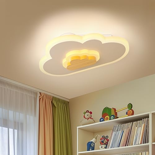 LED Ceiling Light 26W Wood Cloud Cartoon Kids Ceiling Light...