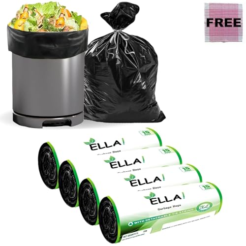 Image of Ella Garbage Bags 30x37 Inches (Extra Large) 40 Bags 4 Rolls | Leak Proof & Tear Resistant Trash Bags for Kitchen & Commercial Use | Dustbin Bags For Dry & Wet Waste With Free Check Duster Cloth-Black