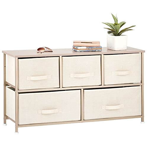 mDesign 21.65' High Steel Frame/Wood Top Storage Dresser Furniture Unit with 5 Removable Fabric...