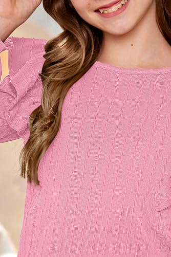 Girls Long Sleeve Ribbed Shirt Fall Flutter Sleeve Tops Trendy Casual Knit Blouses 6-14 Years2