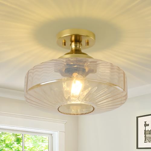 Amber Glass Semi Flush Ceiling Light Fixture