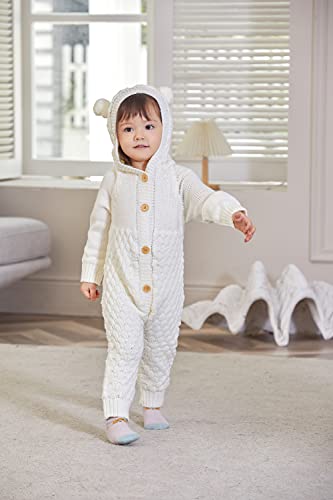 Puseky Newborn Baby Knitted Sweater Romper Jumpsuit Girls Boys Baby Clothes Unisex Long Sleeve Bodysuit Snowsuit White 12-18 Months #TOP5