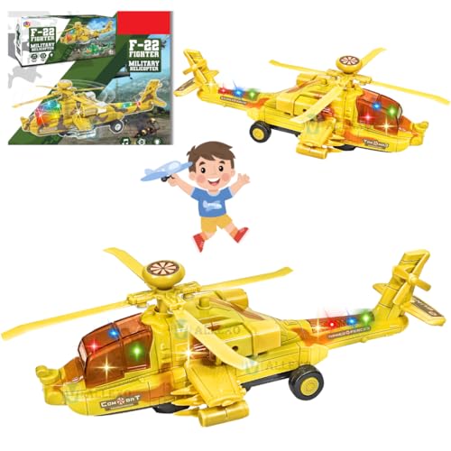 Image of Big Size Helicopter Toy Set for Kids 360 Degree Army Model Plane with Sound & 3D Flashing Colorful Light Toys for Boys and Girls Aircraft Bump & Go Action Model Playset Figurine Airplane