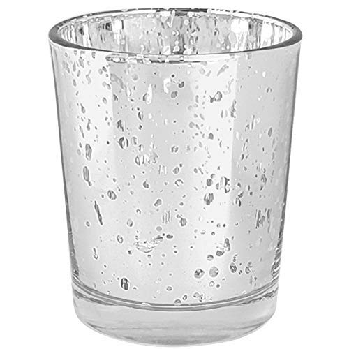 Just Artifacts Mercury Glass Votive Candle Holder 2.75" H (12pcs, Speckled Silver) -Mercury Glass Votive Tealight Candle Holders for Weddings, Parties and Home Decor - Thumbnail 2