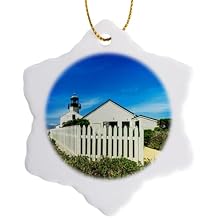 3 inch Snowflake Porcelain Ornament - Point Loma Lighthouse, California Photography Landscape