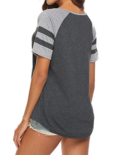 Locryz Women's Summer V Neck Raglan Short Sleeve Shirts Casual Blouses Baseball Tshirts Top XXL Deep Grey