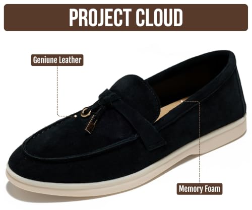 Image of Project Cloud 100% Genuine Leather Slip-on Casual Loafers for Women | Memory Foam Insole Lightweight Womens Loafers - Non-Slip Moccasins Comfortable Casual Footwear - Comfortable Loafers Women