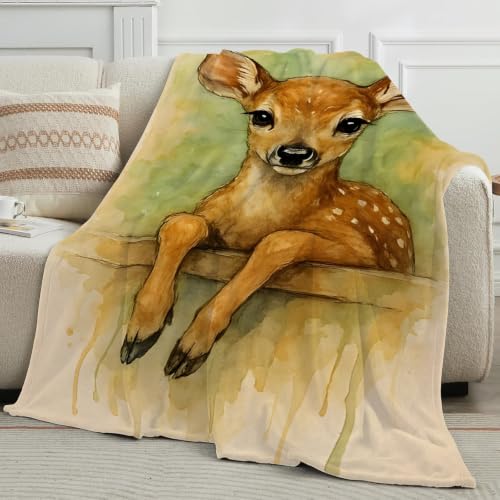 Plaid doux cerf aquarelle couverture chaude pour cocooning - 4