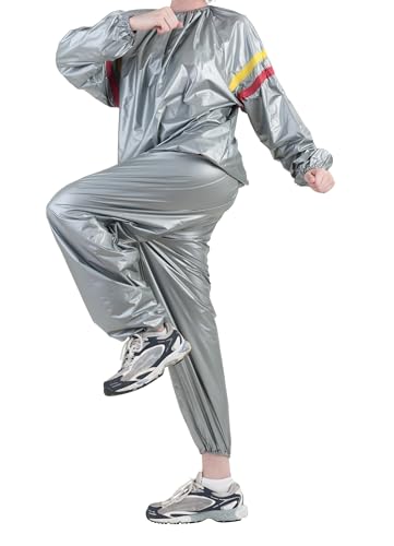G5 HT SPORT Unisex Saunaanzug zum Schwitzen und Modellieren von Sauna Suite S/M Schwitzanzug, Fitnessstudio, Fitness, Laufen, Yoga, Herren (L/XL), Silber mit roten und gelben Schulterdetails