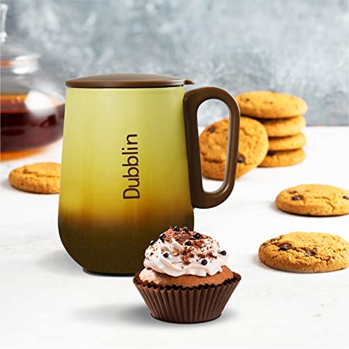 Image of DUBBLIN Rugby Stainless Steel Unbreakable Tea Coffee Mug Double Wall with Handle and Lid, Wide Mouth Mug Keeps Beverages Hot & Cold 270 ML Brown