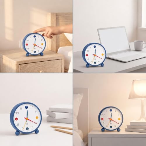 Image of RUCON Twin Bell Alarm Clock for Bedroom | Super Loud Analog Alarm Clock for Heavy Sleepers | Night Light | Metal Table Clock for Home, Office & Kids (Blue Round)