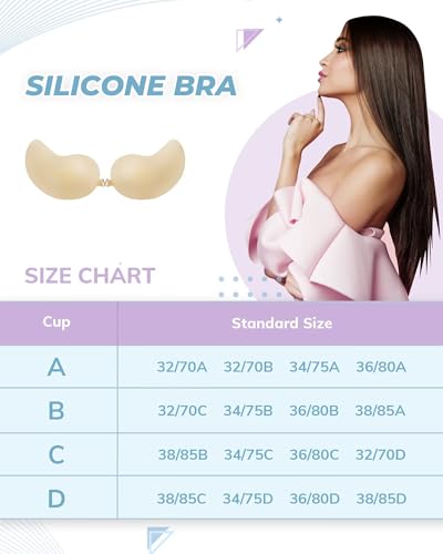 APOWUS Sticky Bra Ultra Thin,Adhesive Invisible Strapless Backless Bras Silicone Bra Reusable for Small Breast Cup B Creme4