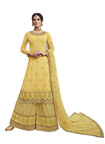 ziya Pakistani Dresses for Women Ready to Wear Palazzo Style Embroidered Salwar Kameez Suit 4901-4908 (Yellow, Unstitch)