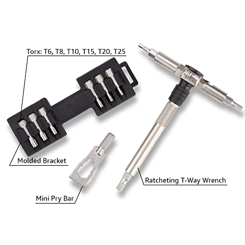 Fix It Sticks Compact Ratcheting Multi-Tool - Edc Set With Ratcheting Locking Hex T-Way Wrench, Mini Pry Bar And 15 Bits Included #TOP4