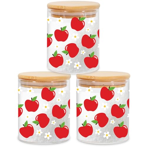 JarThenaAMCS 3Pcs Apples Glass Storage Jars with Airtight Lid Apples Daisy Decorative Sugar Canisters Sets for Cookie Spice Home Kitchen Organizers Countertop