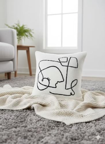 Image of WPHOME,Abstract Face Line Art Throw Cushion Covers with Inserts INCLUDED, White and Black, Modern Minimalist Style