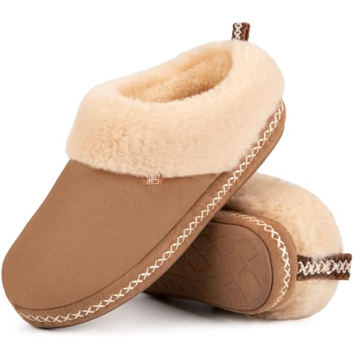FamilyFairy Women's Cozy Micro Suede Slippers Memory Foam Warm Slippers with Fuzzy Faux Fur Collar...