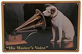 HIS Master´s Voice, geprägtes Blechschild 30 x 20 cm, Hund mit Grammophon, Metall Magnet Wandschild