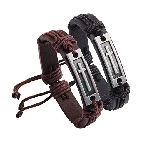 Wwjd Tag Religious Leather Bracelet, Handmade Leather Braided What Would Jesus Do Golds Guide Strand Bracelet For Women Men Boys Religious Gift, Go To Church Pray Baptism Fashionable Christmas Jewelry (Black Cross) #TOP4