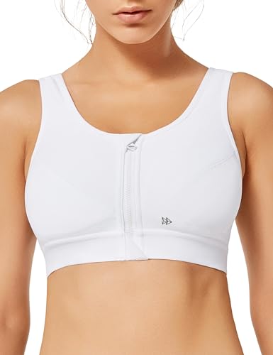 Sujetador deportivo para correr de alto impacto y cremallera frontal blanco 90B