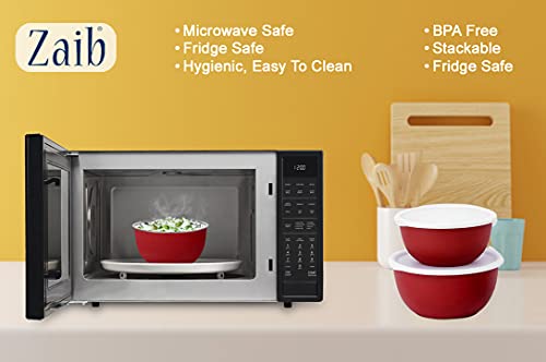 Image of Microwave Safe Stainless Steel Food Storage Container with Lid | Euro Mixing Bowl Set for Kitchen | 500ml, 800ml, 1250ml | Pack of 3 | Leak-Proof (Red Plain 3)