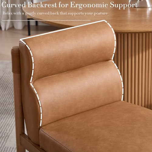 CIMOTA Modern Upholstered Dining Chairs Set of 4, Faux Leather Kitchen & Dining Room Chairs Boucle Armless Side Chairs with Curved Backrest/Solid Wood Legs, PU Brown