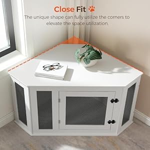 Corner Dog Crate Furniture, Wooden Dog Kennel End Table, Decorative Pet Crate Indoor Use, Furniture Style Dog House for Small Medium Dog, Dog Cage TV Stand, White and Black DCWT0801 Corner Dog Crate Furniture Wooden Dog Kennel End Table Decorative Pet Crate Indoor Use Furniture Style Dog House for Small Medium Dog Dog Cage TV Stand White and Black DCWT0801