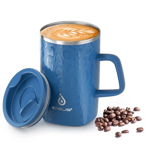 IDEUS® Kaffeebecher 470 ml (16 oz), doppelwandige vakuumisolierte Kaffee- und Teetasse aus Edelstahl mit rutschfestem Griff und… – Ansicht 1