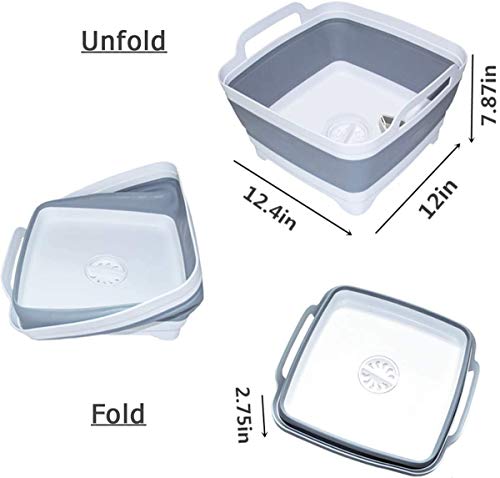 Leemeimei 9L (2.4Gallon) Dish Basin Collapsible With Drain Plug Carry Handles,Kitchen Storage Tray Dish Wash Basin, Portable Dish Tub, Foldable Dishpan For Camping Portable Dish Washing(Gray) #TOP5