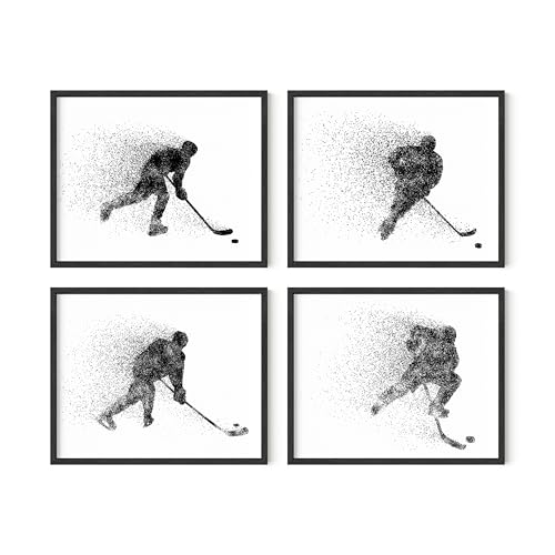 Hockey Wall Art Prints,Set of 4 (8x10) Unframed Hockey Posters,Hockey Room Decor For Men Kids Teenagers -Ice Hockey Poster Set For Bedroom Man Cave,Ice Hockey Wall Decor,Hockey Posters for Wall