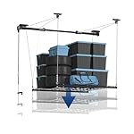 FLEXIMOUNTS Garage Lifting Metal Rack, 4x4 Ft Overhead Garage Storage Racks, Adjustable Heavy-Duty Ceiling Organization System, 300lbs Weight, Satin Black