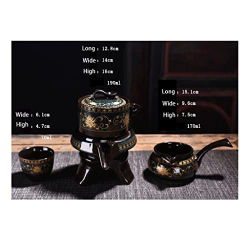 Kung Fu Tea Sets China Enjoy Life Gift Automatic Stone-Mill Design Handmade Ceramics TeaPot Cups Japanese Porcelain Tea For Adults Men Women 9pcs (Color : Black)