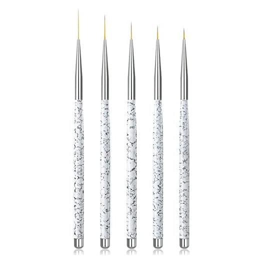 Sularpek Nagel Pinsel Dünn, 5 Stück Nagel Art Liner Pinsel, Professional Nailart Pinsel Fineliner, Nageldesign Pinsel, Extrem Feine Borsten für DIY Nail Art Salon und Heimgebrauch (Weiß)