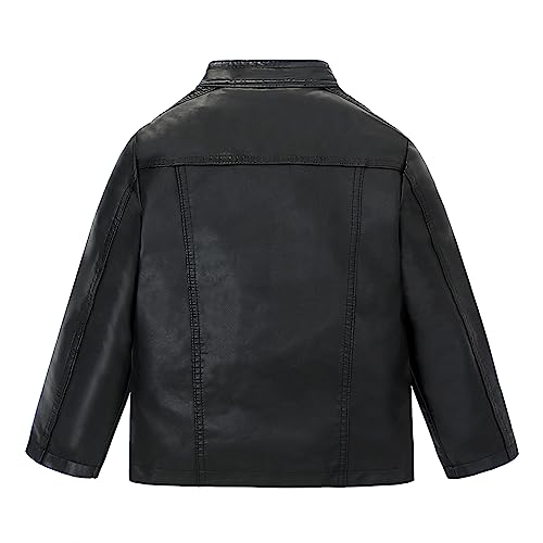 Boys Black PU Leather Jacket Zipper Motorcycle Coat2