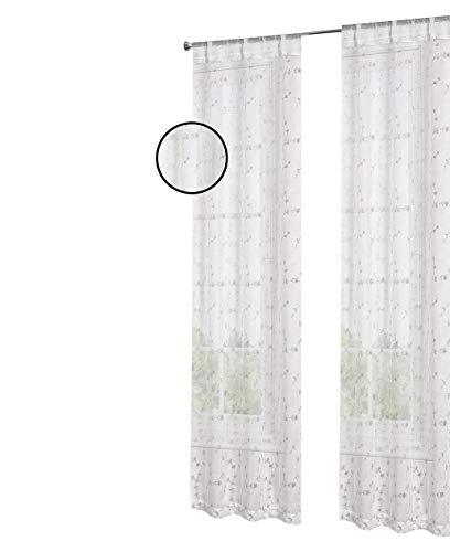 Home Maison Floral Embroided Window Curtain Set, Cotton, White, 38x84, W 38" x L 84" (1 Panels) - Image 3