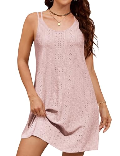 Zeagoo Vestido de playa para mujer, vestido de verano sin mangas, ligero, tirantes delgados, vestido swing en línea A, vestido corto de verano, bikini, cuello redondo, vestido de ocio, traje de baño