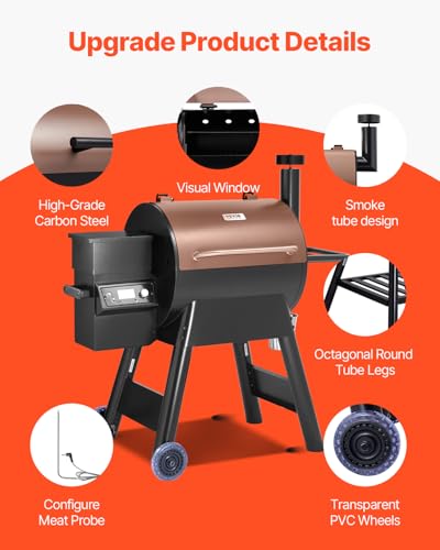 Image of VEVOR Wood Pellet Grill Smoker, 8 in 1 BBQ Grills for Outdoor Cooking, 575 Square Inches Cook Area Electric Grill and Smoker, with LCD Screen Controller, Meat Probe, 500F Max Temperature, Black