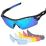 Tsafrer Polarized Sports Sunglasses with 6 Interchangeable Lenses for Cycling Driving Running Golf