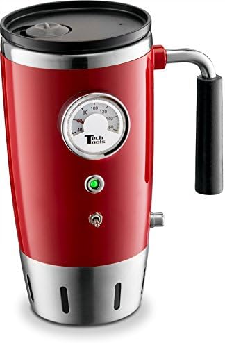 Tech Tools Heated Car Travel Mug - Keeps Your Bevrege Hot - Retro Style - Stainless Steel 12 Volts (Red)