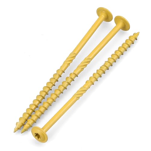 40 Tornillos heavy-duty para madera 1/4 x 4 con cabeza flangeada, sistema de apriete Torx, recubiertos en epoxi amarillo, punta auto perforante afilada miniatura 7