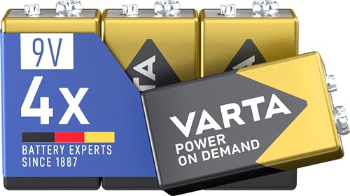 VARTA Pilas de Bloque 9V, paquete de 4, Power On Demand, alcalinas, flexibles, potentes, para detectores de Incendios, detectores de Humo