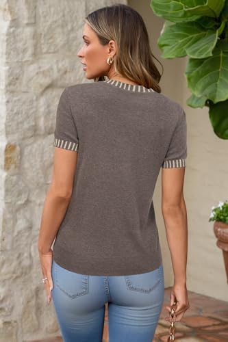 Image of Arach&Cloz Women's Lightweight Wool Blend Short Sleeve Sweater Top Business Casual