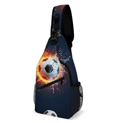 Men's Sling Bag Backpack Packable Chest Crossbody Rucksack, Anti-Theft Waterproof Travel Daypack, Water Fire Soccer Football Bags